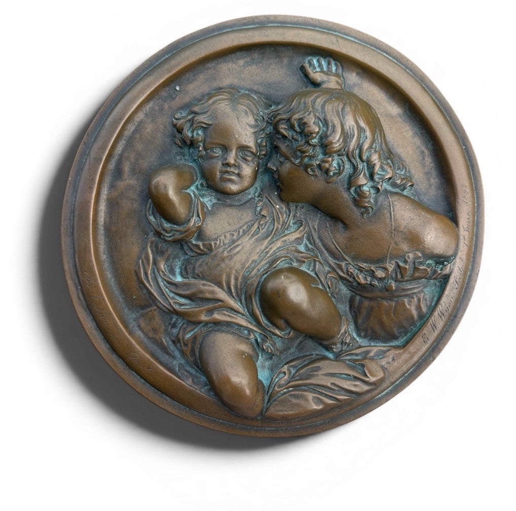 Antique Bronze Plaque Calmady Children Wyon After Lawrence Cherub Relief