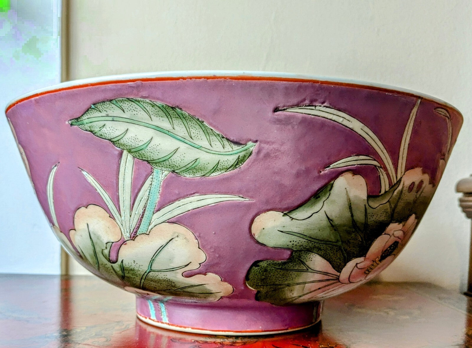 Vintage "Qianlong" China Bowl Floral Lily Pad 12” Hand Crafted Imports