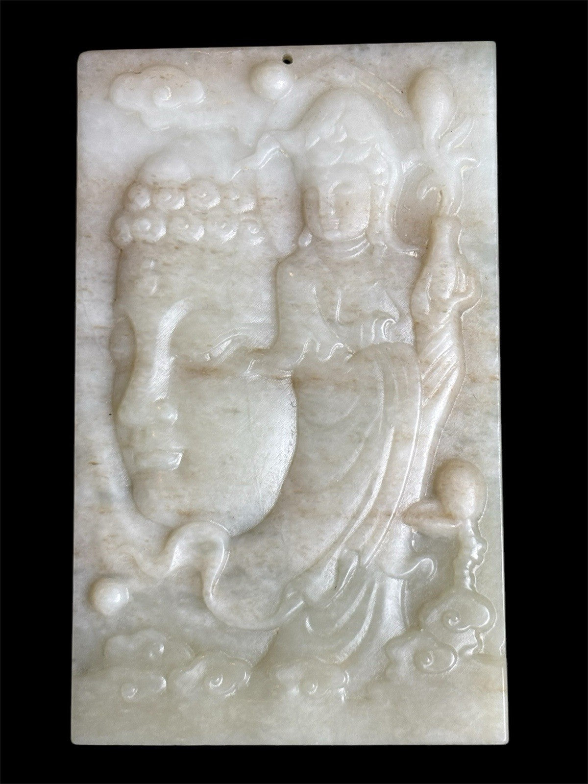 Antique Old Chinese Natural Jade Carved Double Sided Guan Yin 76 grams