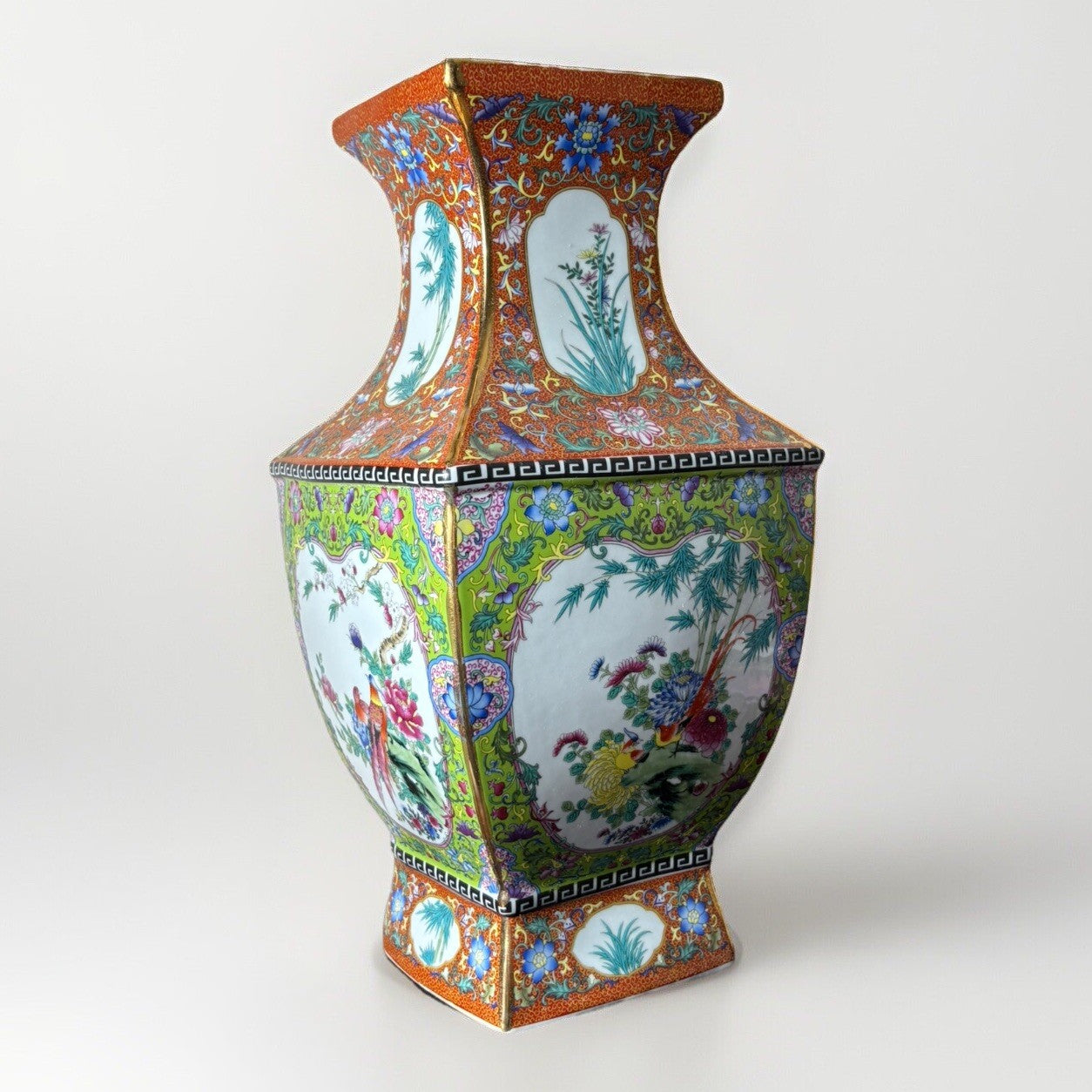 17.5” Chinese enamel flower and bird pattern vase
