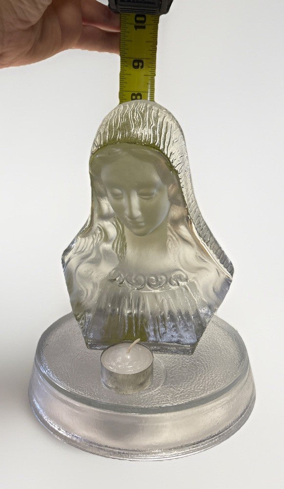 Vintage Frosted Glass Virgin Mary Sculpture Figurine by Viking W Candle Stand
