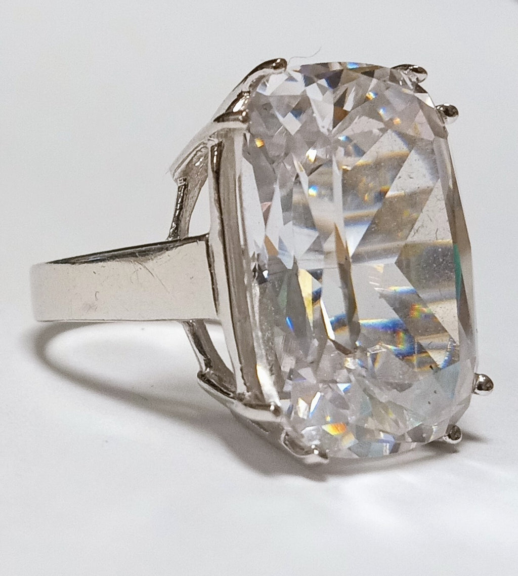 Chunky Emerald Cut Quartz Sterling Silver Vintage RingSize 5