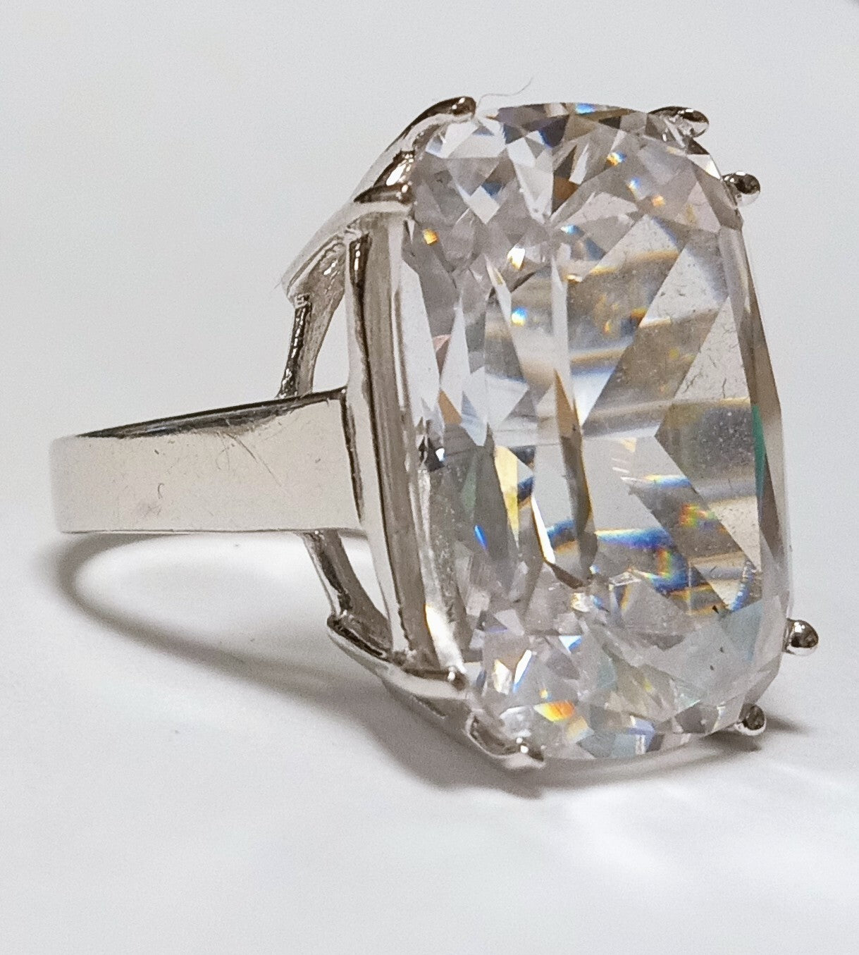 Chunky Emerald Cut Quartz Sterling Silver Vintage RingSize 5