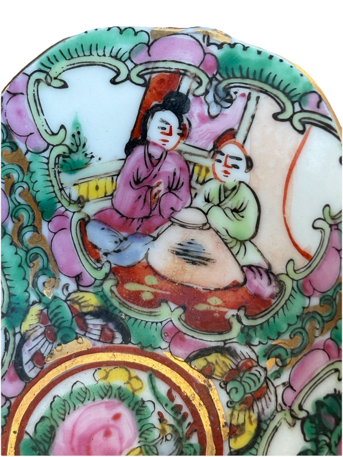 Antique Chinese Famille Rose Lobed Bowl | Gilt Enamel Figures & Peaches | Quin
