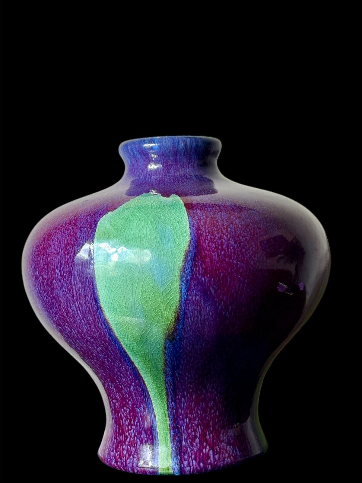 Unique Chinese Flambé Meiping Vase Blue/Purple/green/red 15”tall