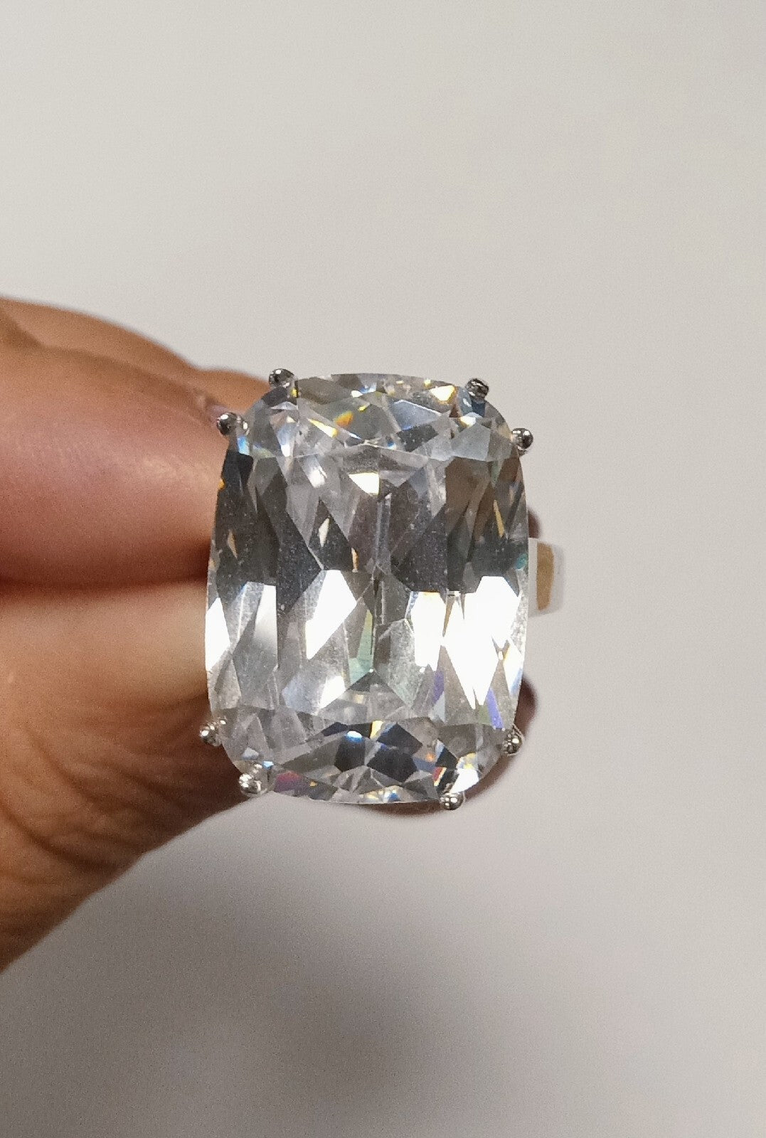 Chunky Emerald Cut Quartz Sterling Silver Vintage RingSize 5