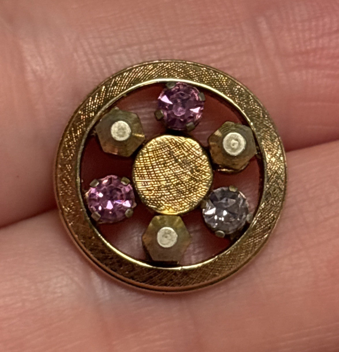 VINTAGE TIE TACK / 6 Stones GOLD TONE WITH Anson