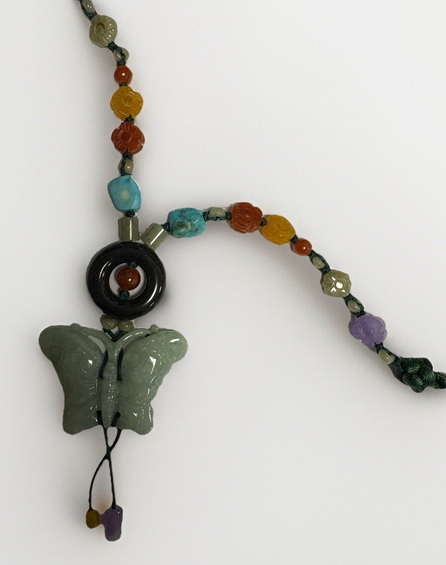 Vintage Aventurine Jade/butterfly/Coloured Stone /necklace