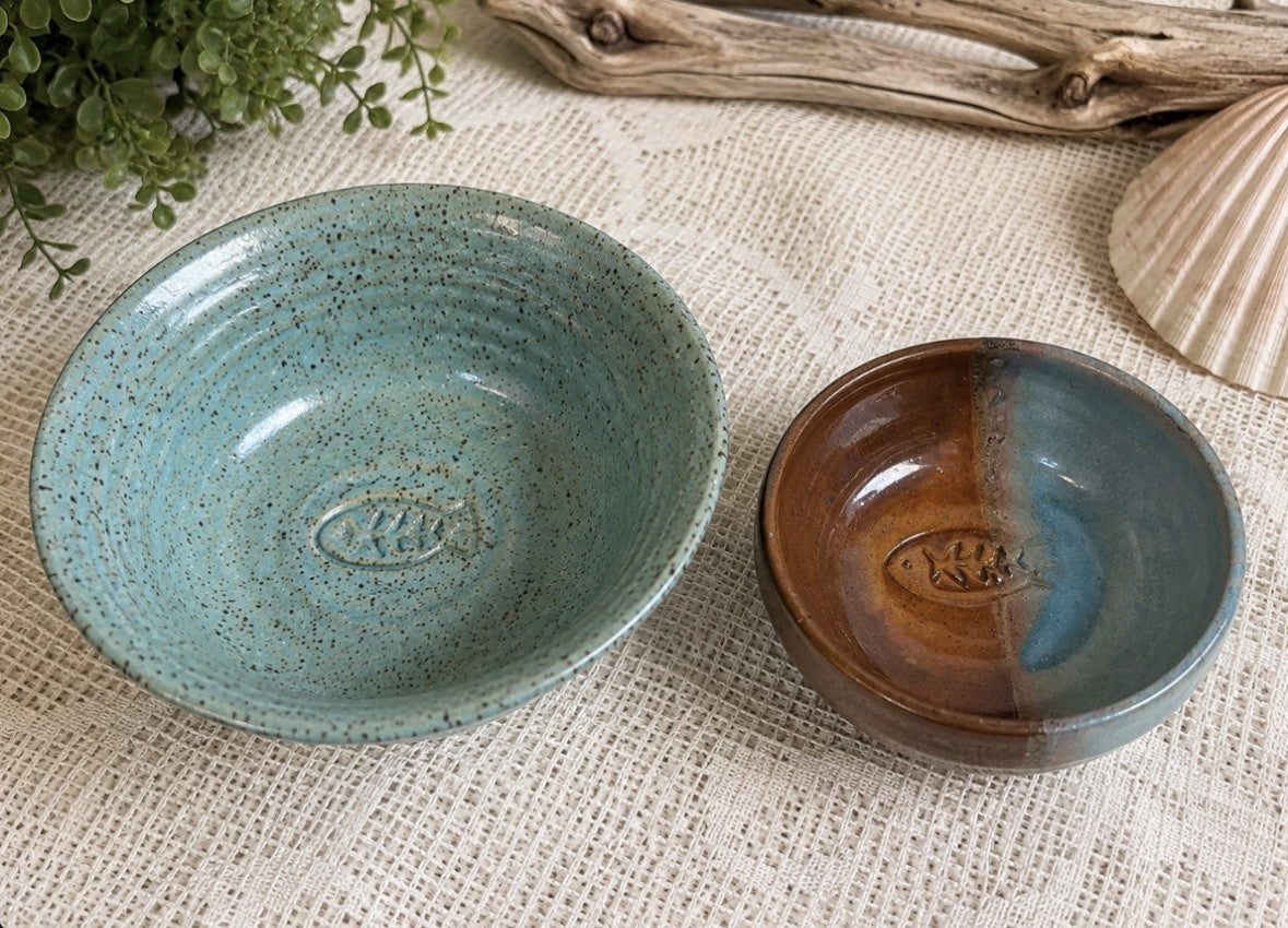 Signed Joel Edwards Studio Pottery Fish Bowls MCM Coastal Ceramic California