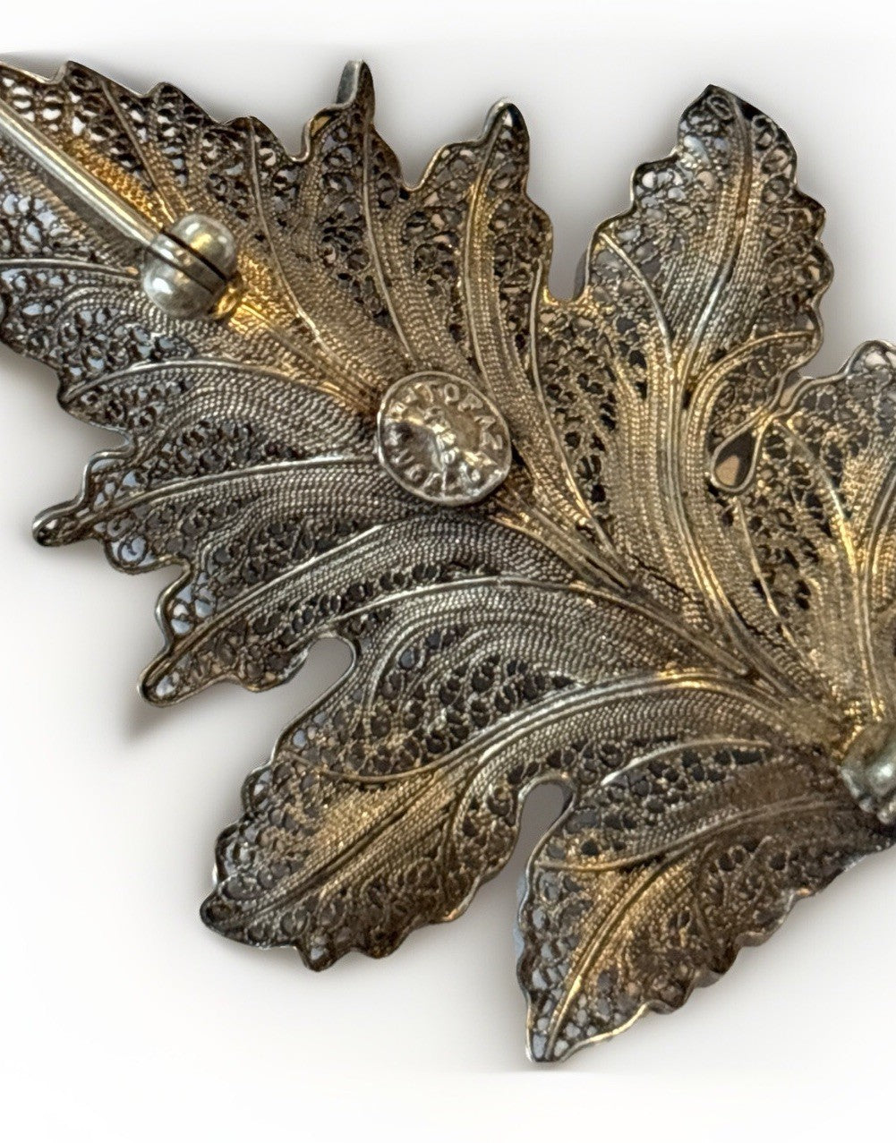 Vtg Topazio 925 Sterling Silver Filigree Leaves Brooch Portugal Stamped
