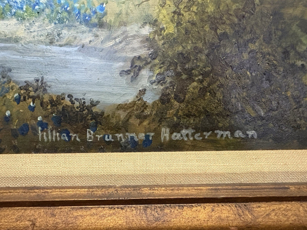 VINTAGE OIL CANVAS LANDSCAPE PAINTING SIGNED Lillian Brunner Hatterman