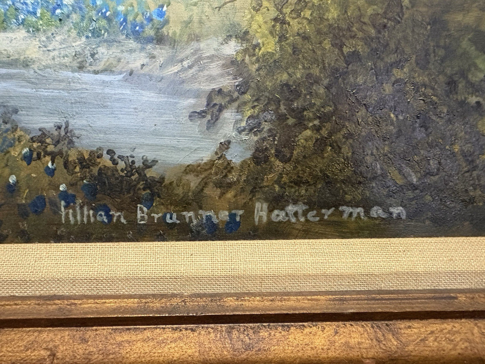 VINTAGE OIL CANVAS LANDSCAPE PAINTING SIGNED Lillian Brunner Hatterman