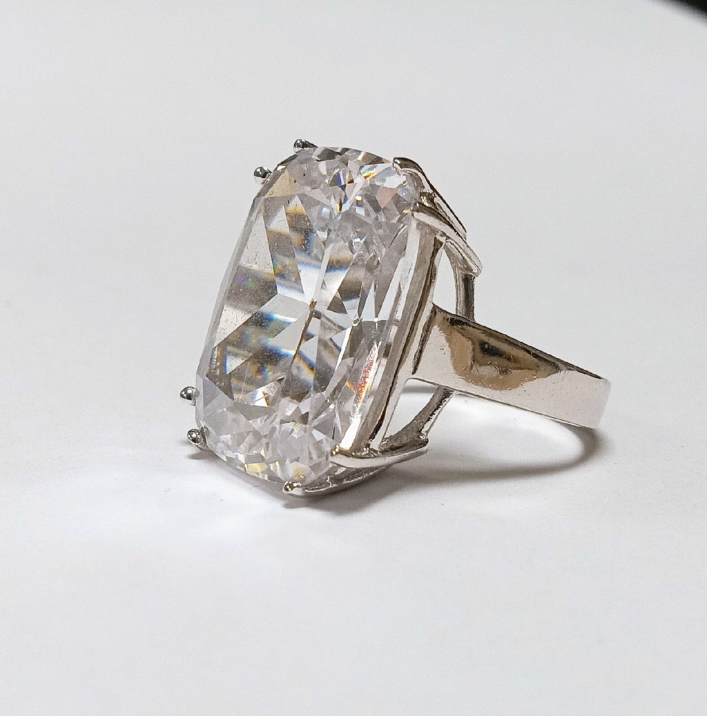 Chunky Emerald Cut Quartz Sterling Silver Vintage RingSize 5