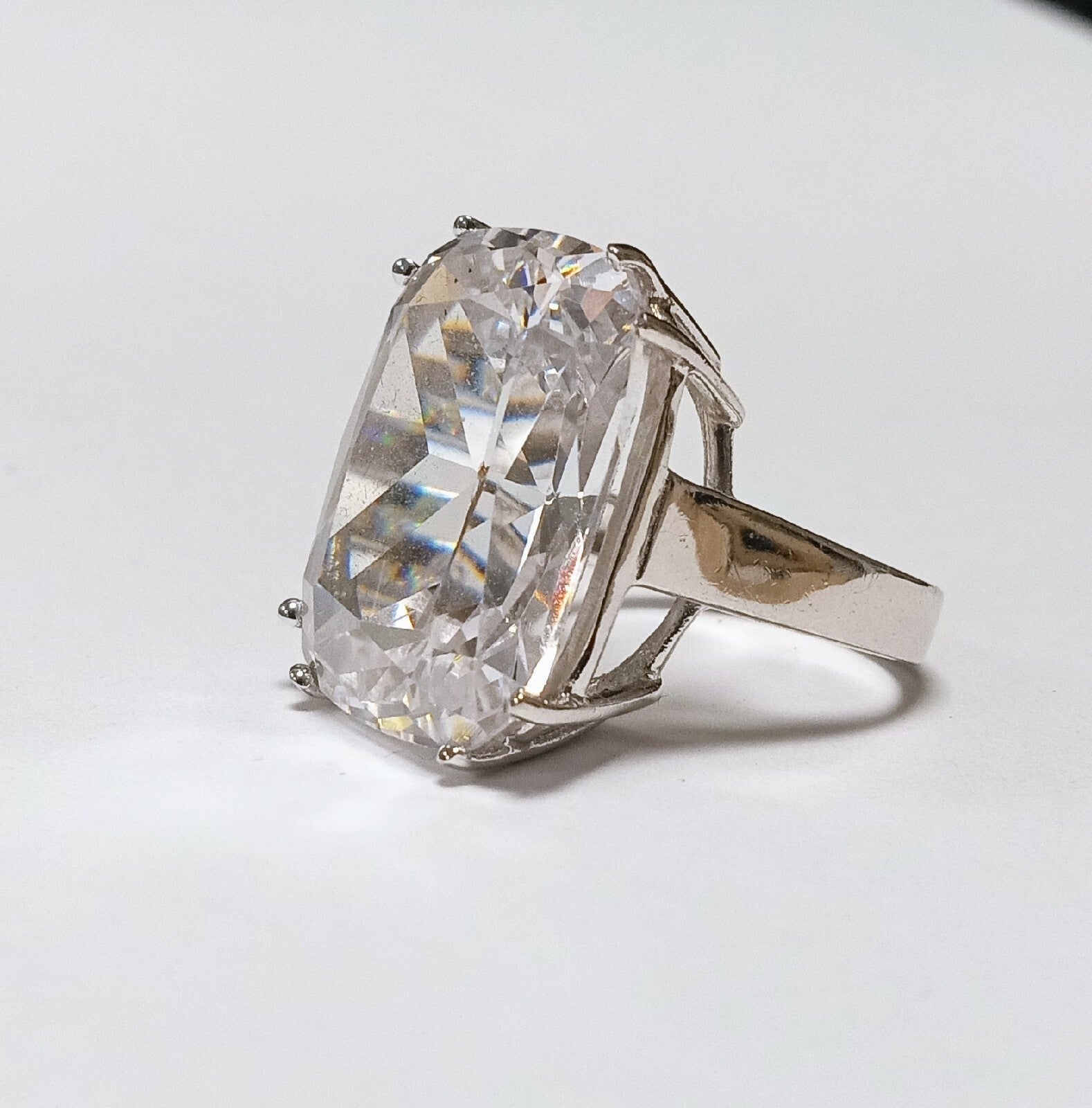 Chunky Emerald Cut Quartz Sterling Silver Vintage RingSize 5