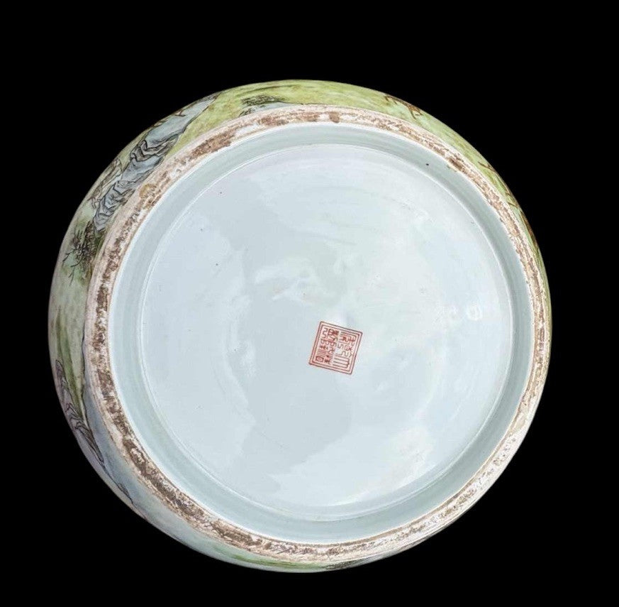 Antique Chinese Famille Rose Deer & Pine Vase Qianlong Mark Late Qing 18”