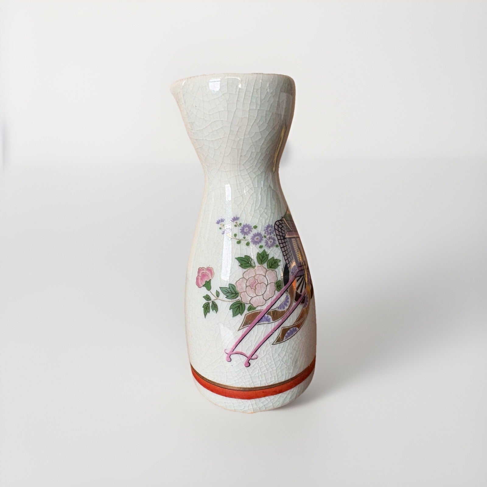 Vintage Japanese Saki Pourer/Decanter With Carriage And Flowers Design