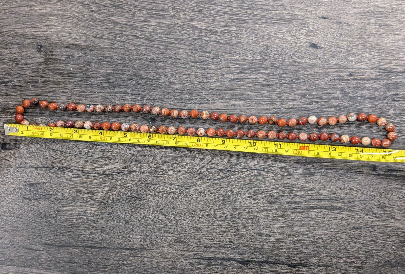 30” Natural Round Red Leopard Skin Jasper Hand Knotted Beaded Necklace