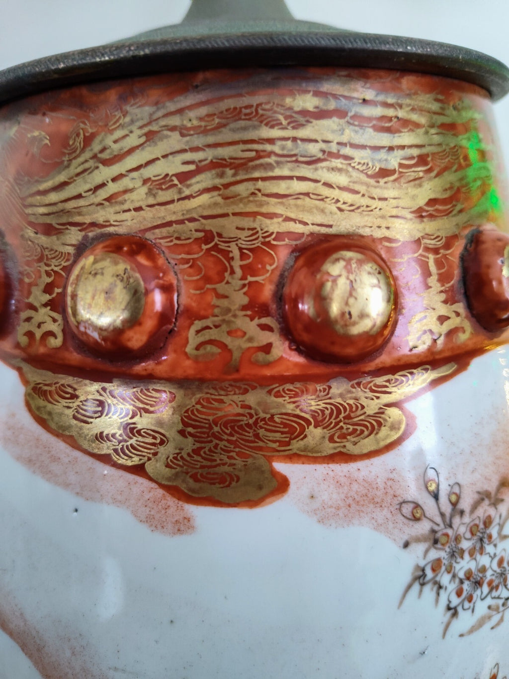 Pair Meiji Japanese Kutani Seizan Lamps, Gilt Birds & Cranes, Hand Painted