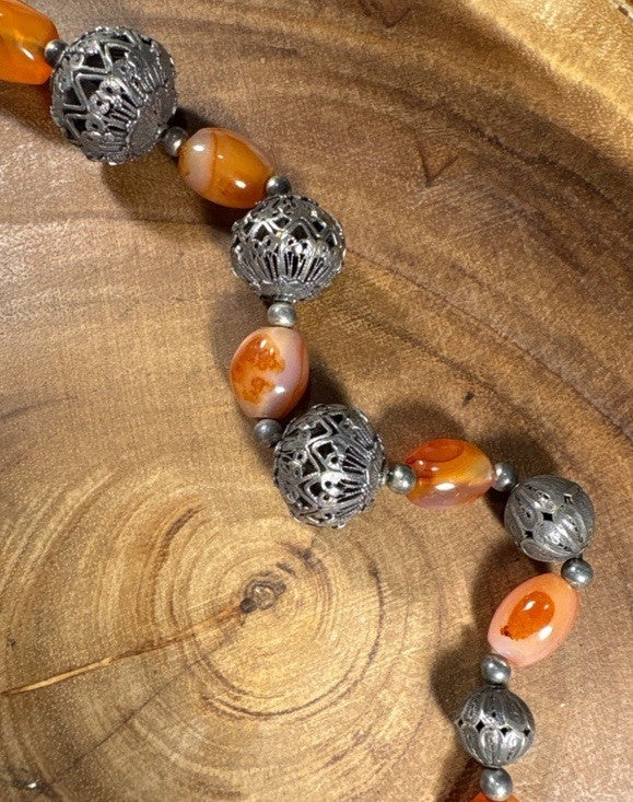 Vintage Sterling Silver 925 Carnelian Filigree Tribal Boho Necklace