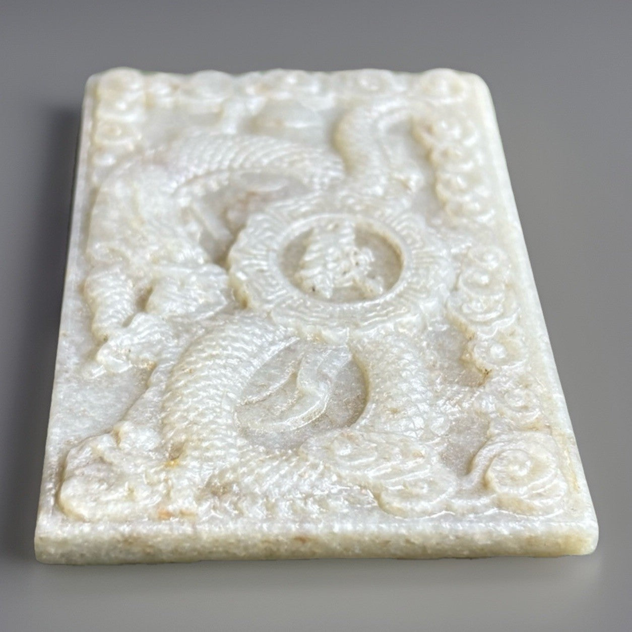 Antique Old Chinese Natural Jade Carved Double Sided Plaque 93 grams