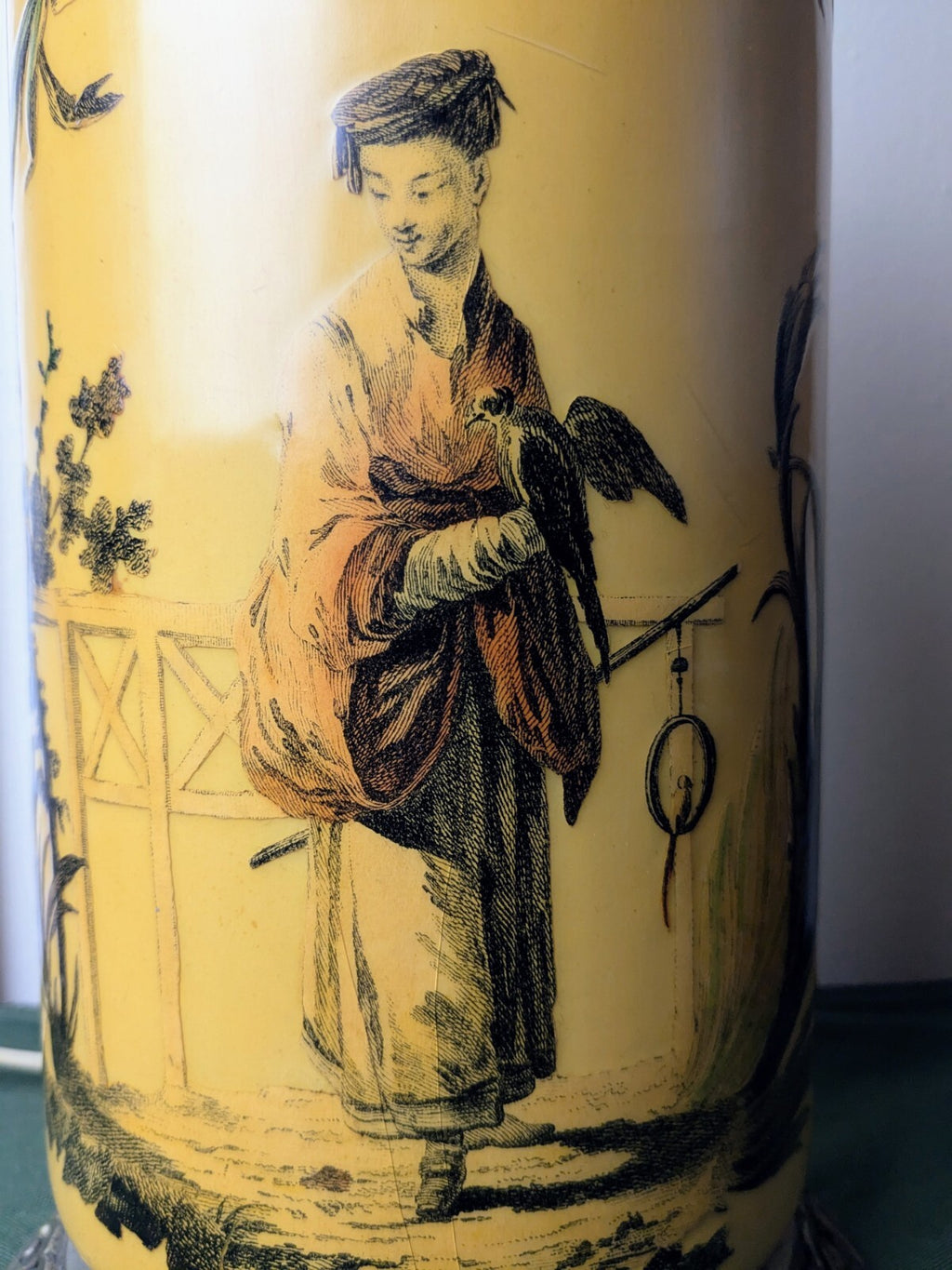 Vintage Mid-Century Chinese Paul Hanson Porcelain Brass Lamp