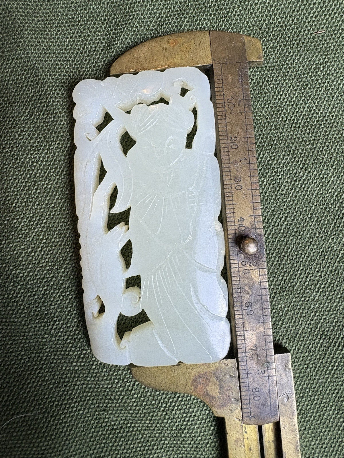 Antique Old Chinese  Natural White Carved Double Sided Plaque