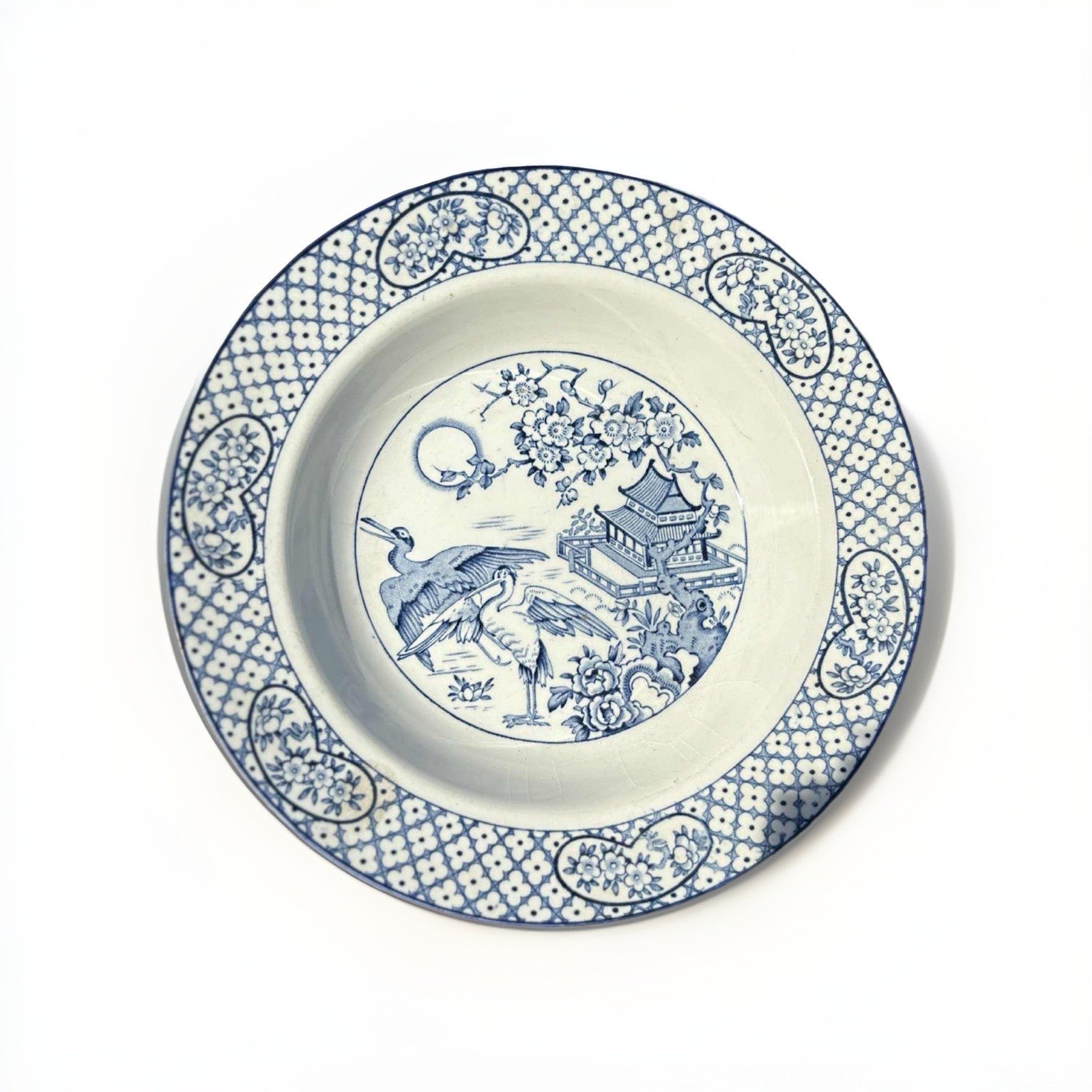 Antique English Blue White Transferware Plate Orient Hales Hancock Godwin 9”