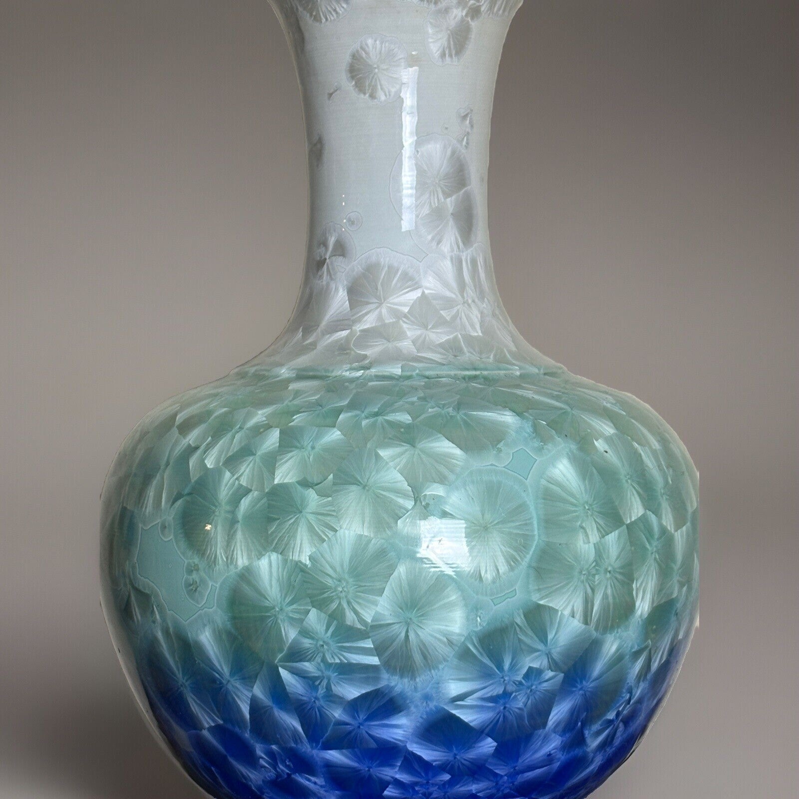 Chinese Shiwan Crystalline Glaze Vase 14” Blue Green Art Porcelain Pottery