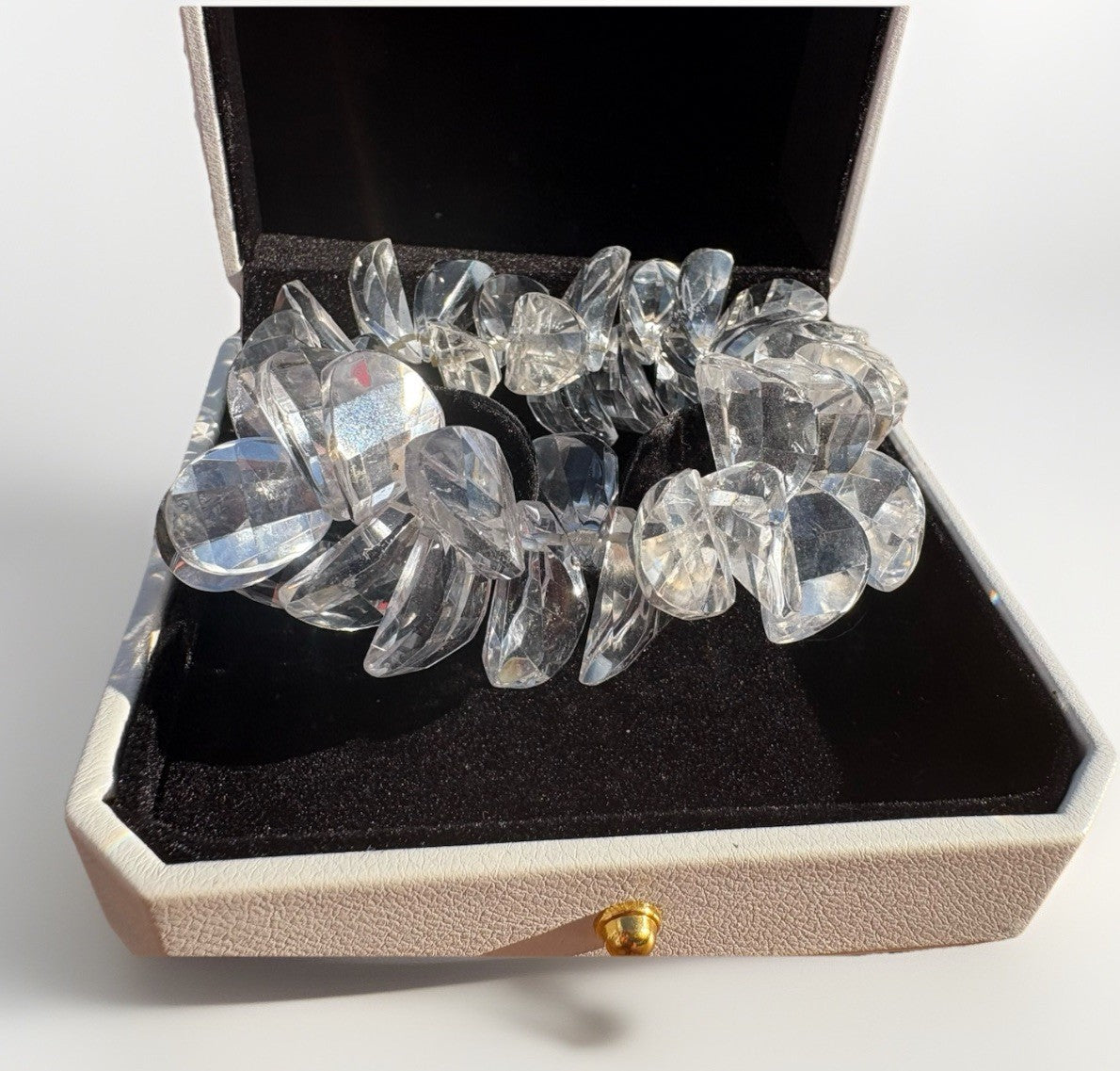 Sculptural Clear Faceted Quartz Statement Bracelet