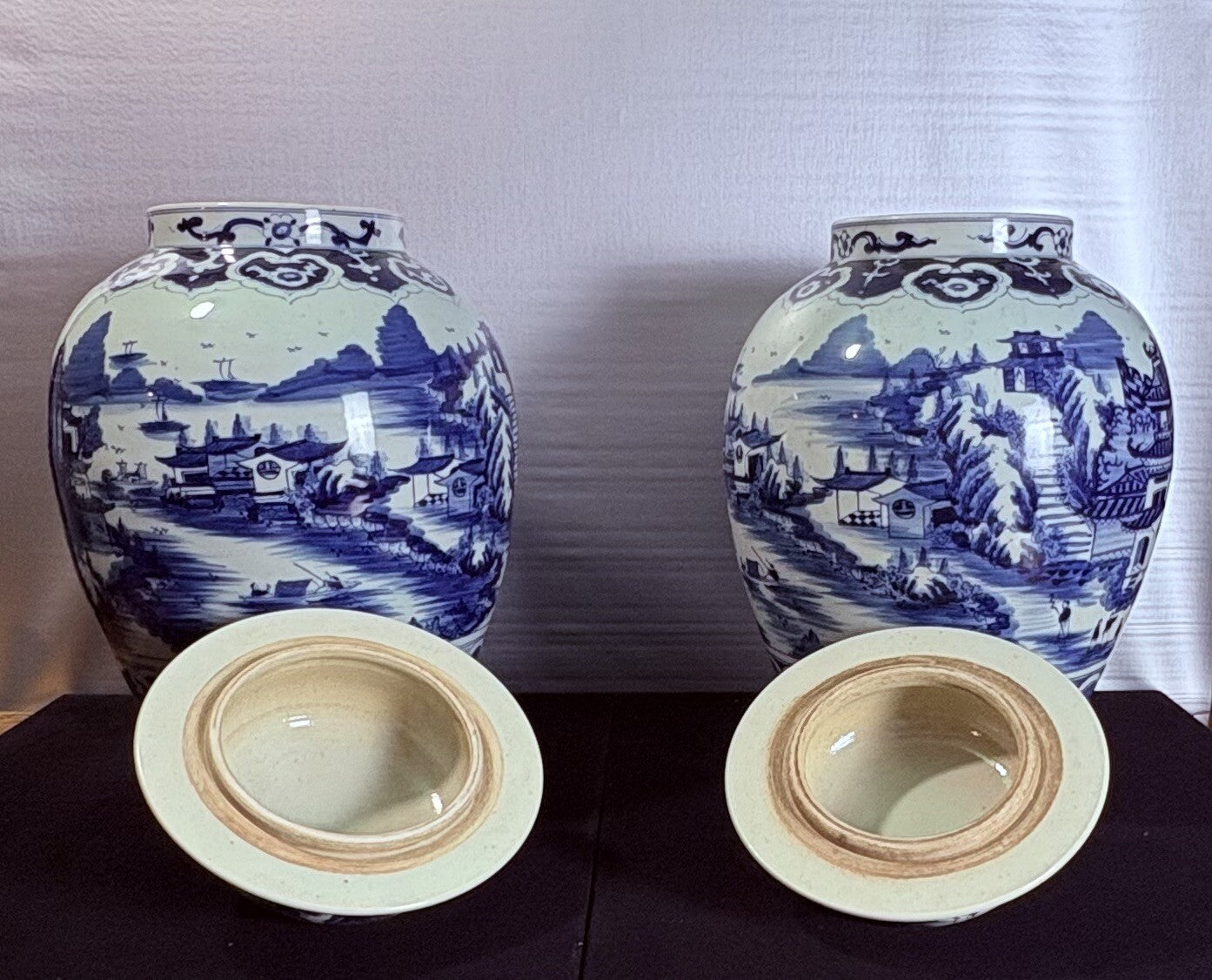 Antique Large Chinese pair Blue and White Jars 23”