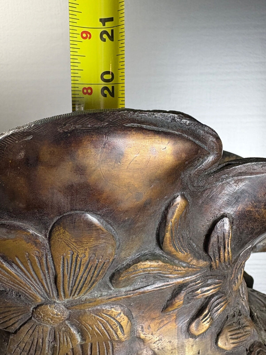 Antique Bronze Art Nouveau Figural Vase Putti Cherubs Floral Relief 20” Tall