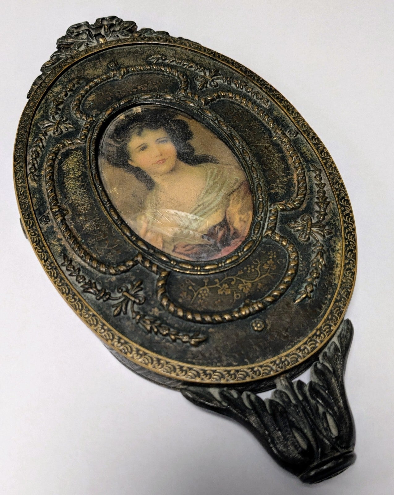 Antique Vanity Mirror French Gilt Bronze Style Oval For Repair