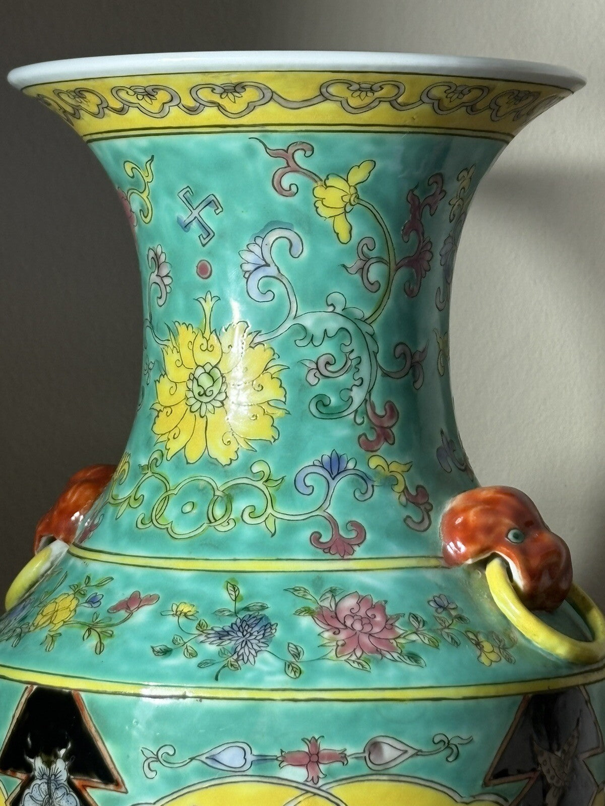 16.8" Kangxi Marked Chinese Famille rose Porcelain Animal horse Vase Bottle