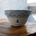 Vintage RRP Roseville Ohio 12” Blue Spongeware Stoneware Mixing Bowl USA
