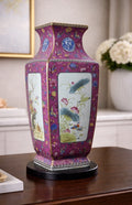 Chinese Style Porcelain Vase Cloisonné Pattern Pink Floral Bird 18”
