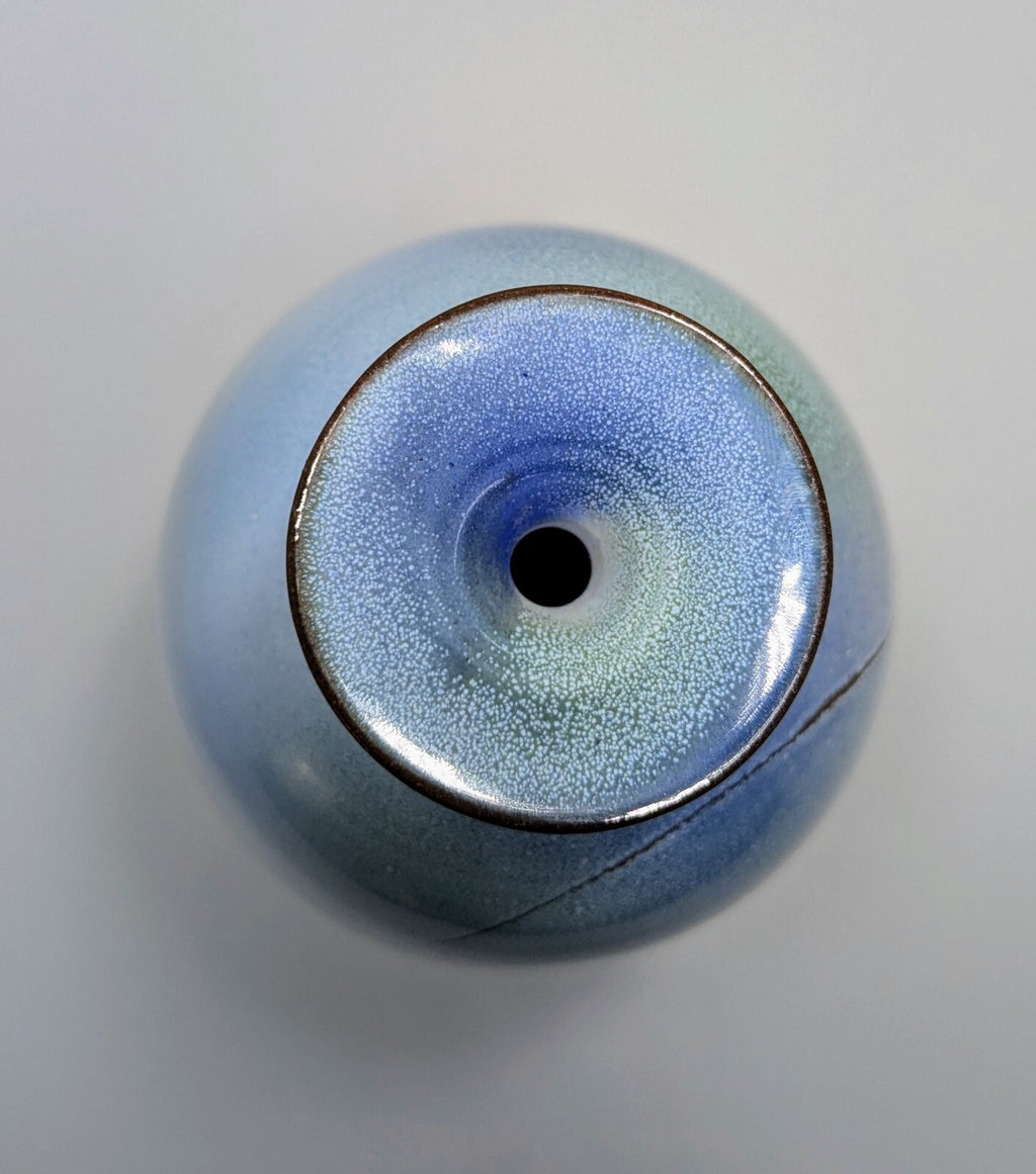 Vintage Japanese Blue Porcelain Vase Hand Painted Mountain Landscape Art Pottery