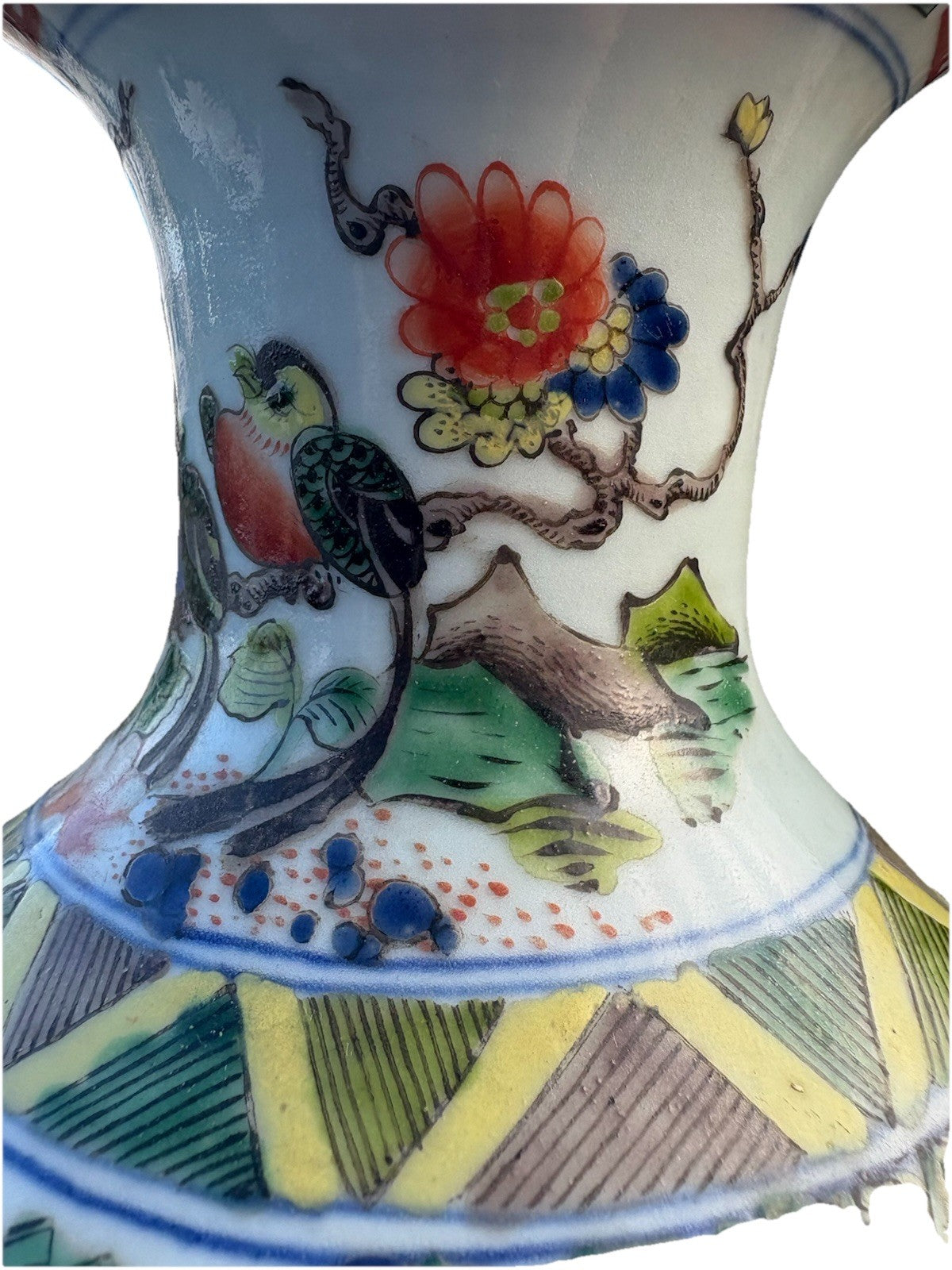 Antique Chinese 14" Famille Verte Phoenix & Peony Vase, Guangxu Era Style