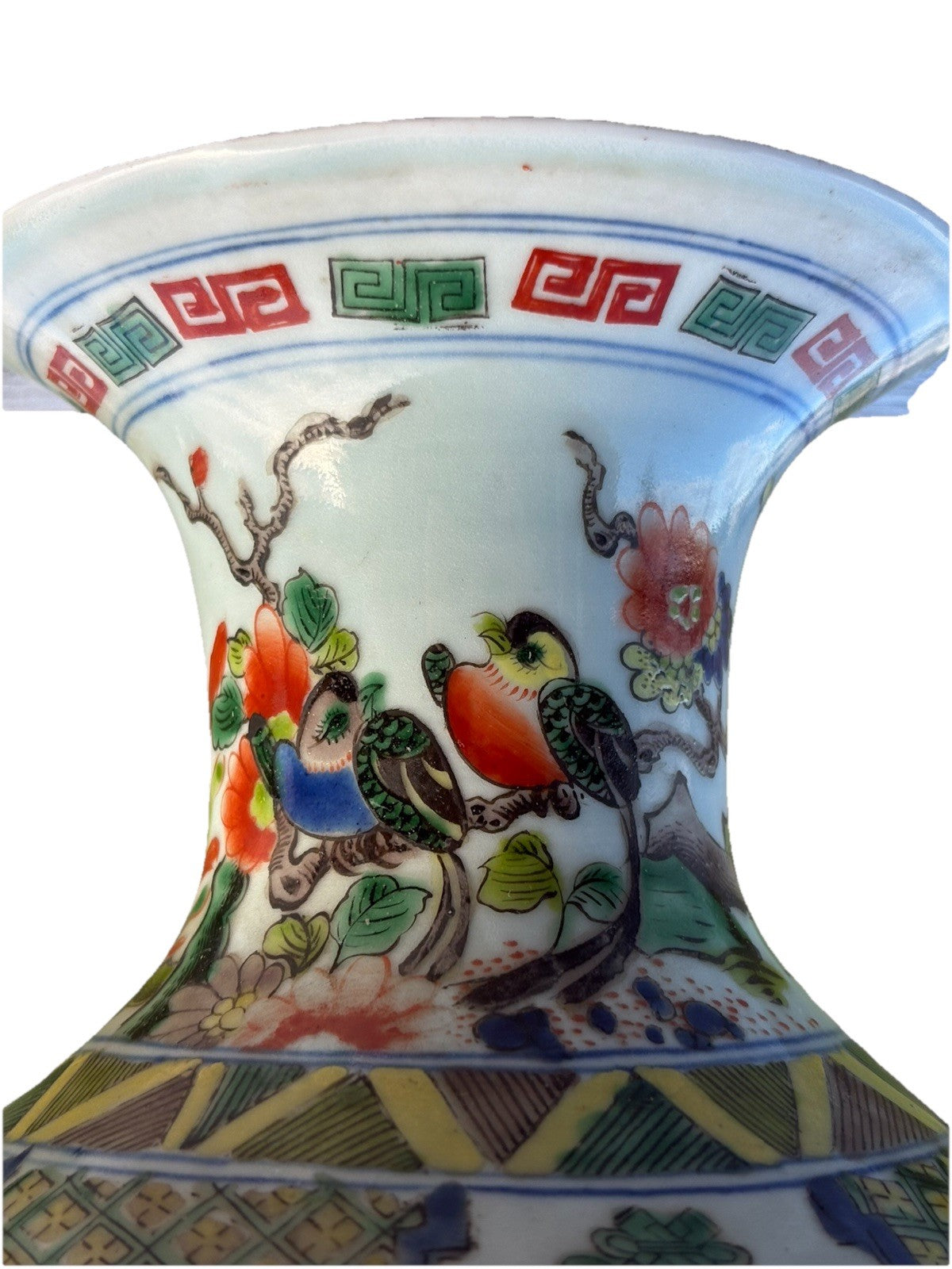 Antique Chinese 14" Famille Verte Phoenix & Peony Vase, Guangxu Era Style