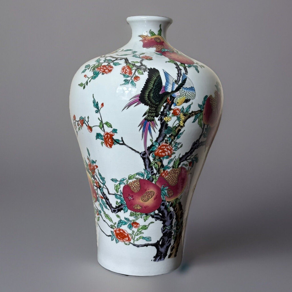 21.5” Chinese Large Floor Vase Floral Bird Scenes With Pomegranate