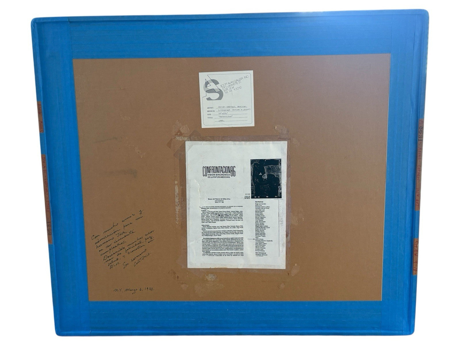 Artist Proof Javier Arevalo, Lithograph Artist Proof 1985 “maternidad” Show 9/18