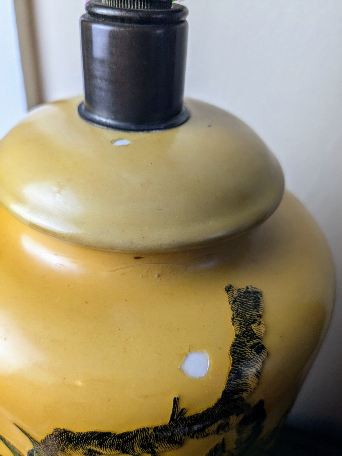 Vintage Mid-Century Chinese Paul Hanson Porcelain Brass Lamp