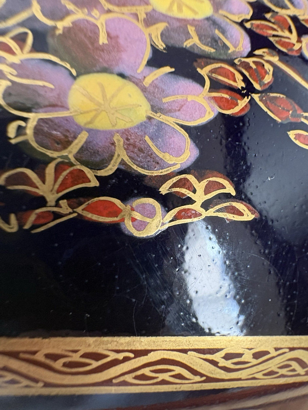 Antique Meiji Japanese Satsuma Mokko-gata Moriage Scenic Bowl Cobalt 4”