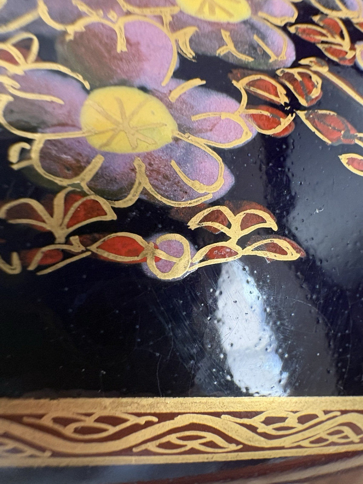 Antique Meiji Japanese Satsuma Mokko-gata Moriage Scenic Bowl Cobalt 4”