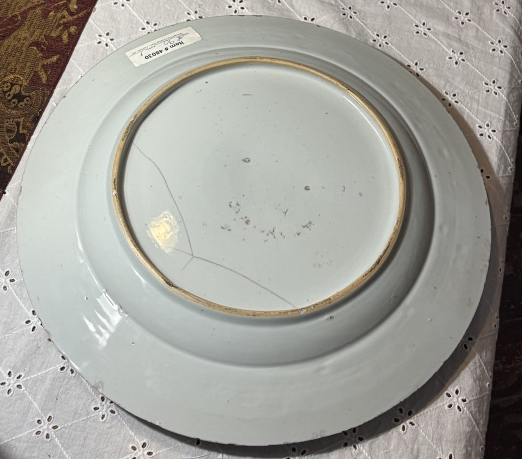 Antique Chinese Blue & White Landscape Charger 19th C. Qing 15” Hand Painted