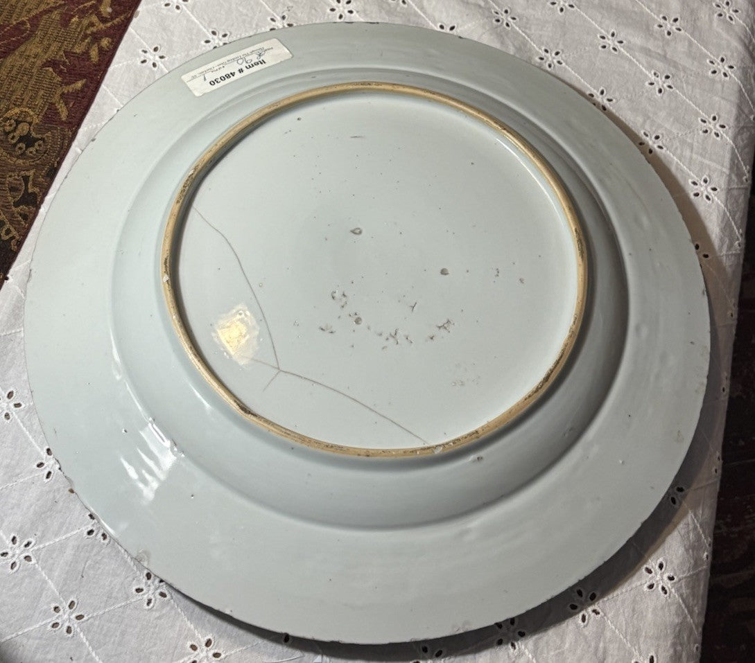 Antique Chinese Blue & White Landscape Charger 19th C. Qing 15” Hand Painted