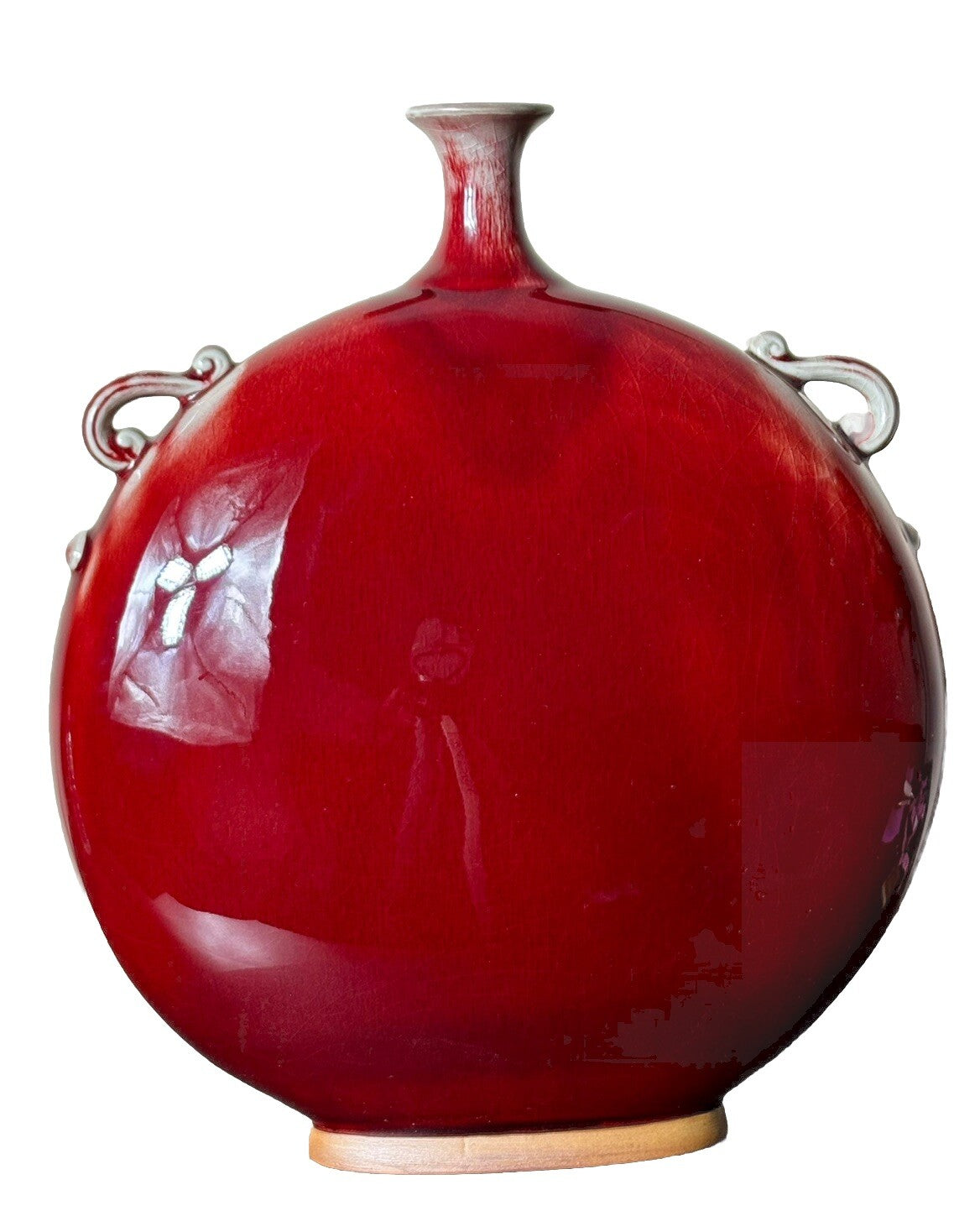 12” Chinese Oxblood Flambé Moon Flask Vase Langyao Hong Qing Style Marked