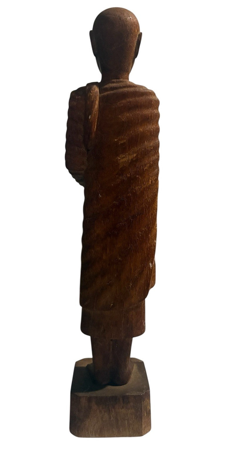 Hand Carved Wooden Buddhist Monk Statue 13” Thai Buddha Figure Alms Bowl