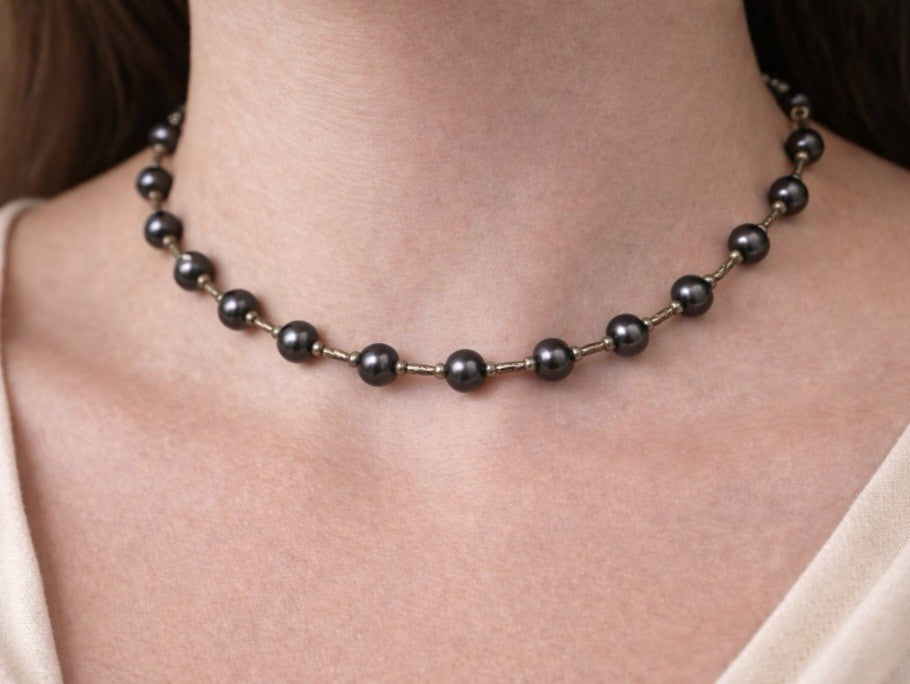 Vintage Sterling Silver 925 Dark Gray Freshwater Pearl Necklace 11” Child