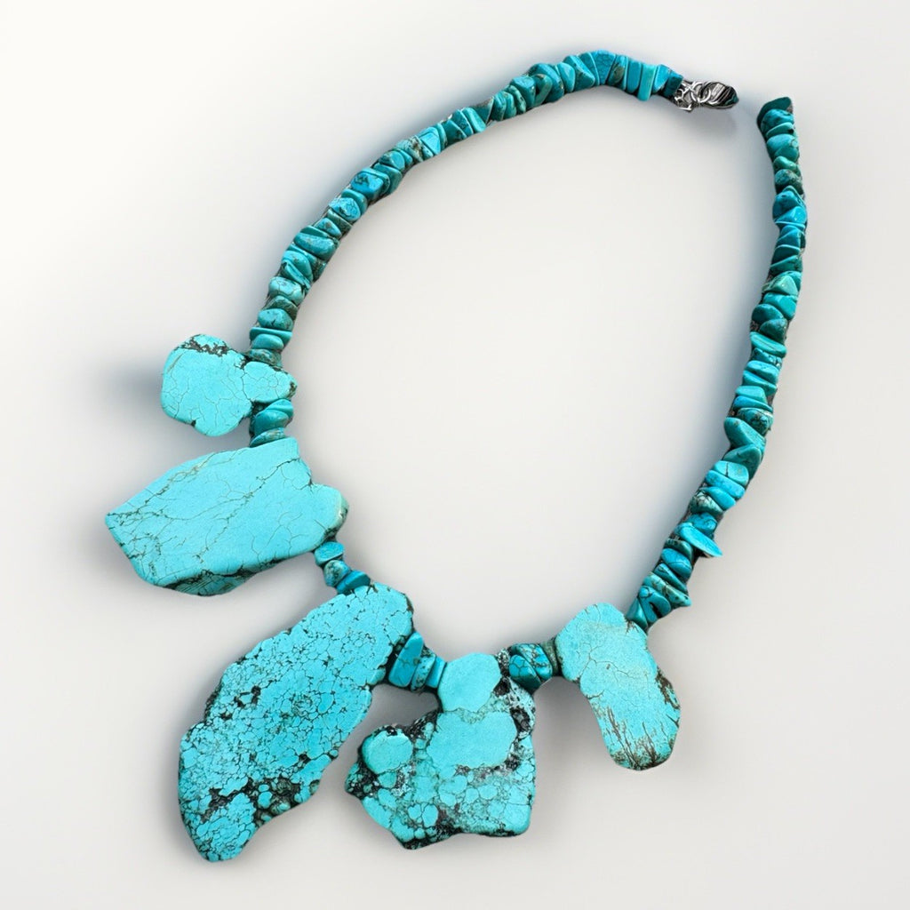 Turquoise Nugget Statement Necklace & Matching Earrings Southwestern Boho Set
