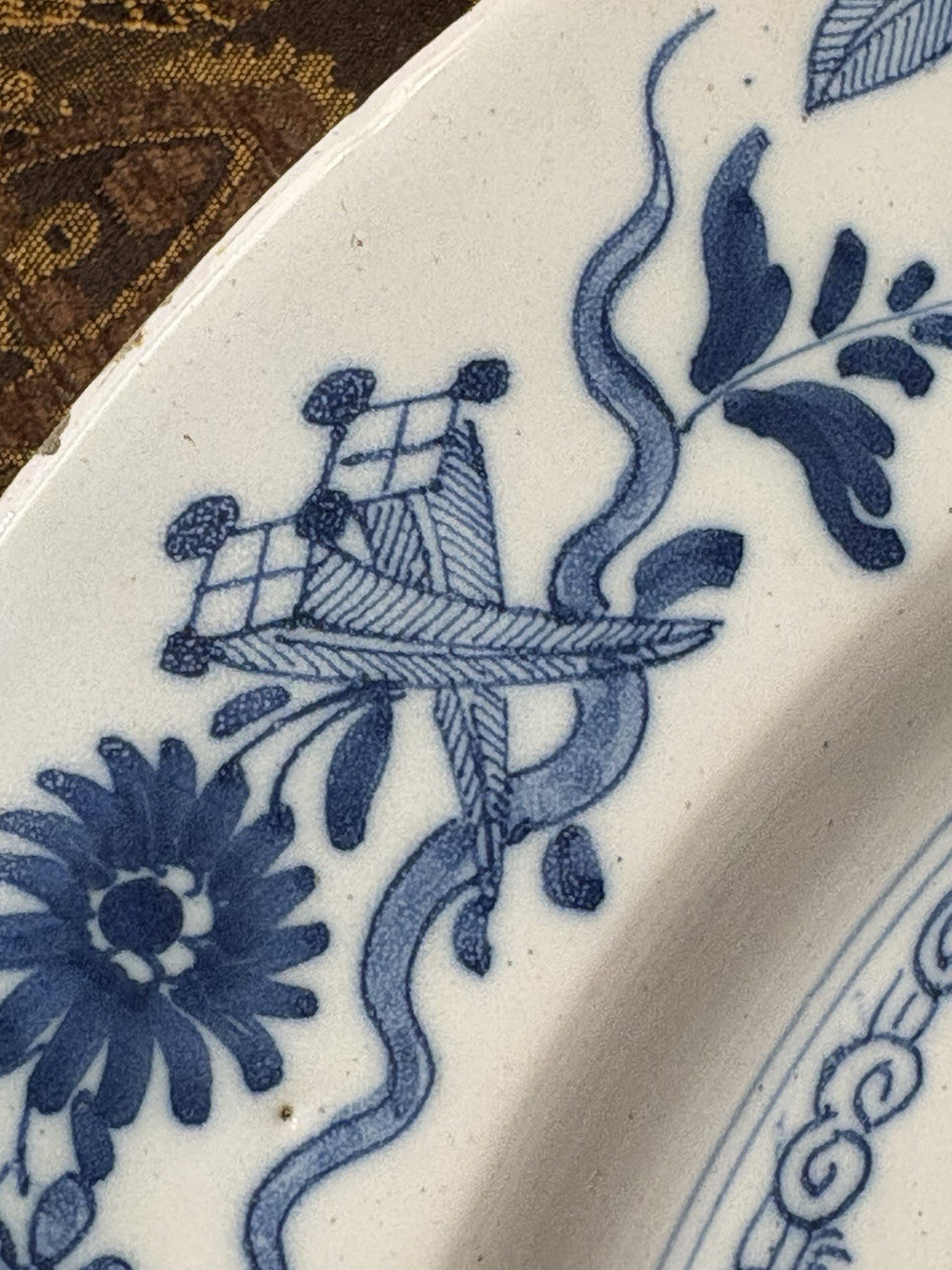Antique Chinese Blue & White Basket of Flowers Charger 19th C. Qing 14.5”